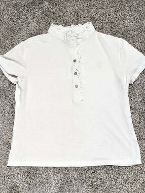 Jean-Pierre Klifa Ruffled Collar Short Sleeve Top in White Size Medium